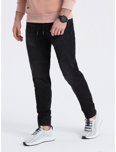 Ombre Clothing Pánske džínsové nohavice s prešívaním - čierne V3 OM-PADJ-0113