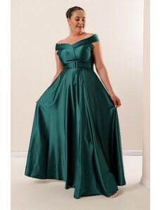 By Saygı Autor: Saygı Madonna Golier, pás, pás, lemované, podšité plus veľkosť dlhé saténové šaty s rozparkom
