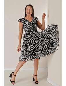 By Saygı Autor: Saygı Zebra vzorované podšívkou plus veľkosti šifónové šaty s volánovým golierom