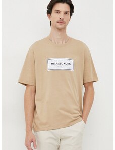Bavlnené tričko Michael Kors pánsky, béžová farba, s nášivkou