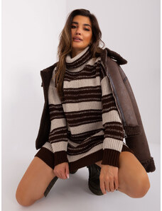 Fashionhunters Beige and dark brown striped knitted dress
