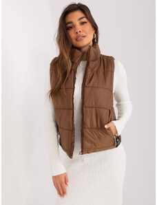 Fashionhunters Brown short quilted vest with pockets