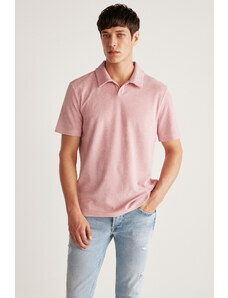 GRIMELANGE Pánske tričko Todd Polo Neck Froté Tkanina z hrubého textúrovaného ružového Polo Neck