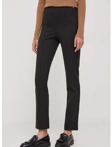 Nohavice Tommy Hilfiger dámske,čierna farba,priliehavé,vysoký pás,WW0WW39721
