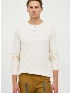 Bavlnené tričko s dlhým rukávom G-Star Raw béžová farba, jednofarebný