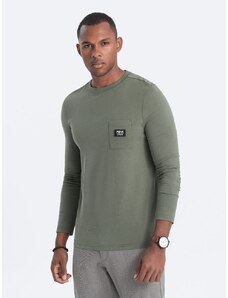 Ombre Clothing Pohodlné olivové tričko s dlhým rukávom V4-L156