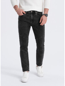 Ombre Clothing Pánske džínsové nohavice slim fit s prešívaním na kolenách - čierne V2 OM-PADP-0109
