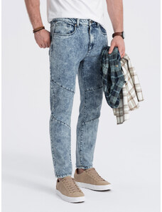 Ombre Clothing Pánske džínsové nohavice slim fit s prešívaním na kolenách - modré V1 OM-PADP-0109