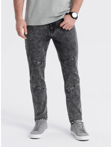 Ombre Clothing Pánske džínsové nohavice slim fit s prešívaním na kolenách - sivé V3 OM-PADP-0109