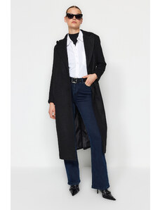 Trendyol limitovaná edícia čierneho oversize vlneného kabáta širokého strihu