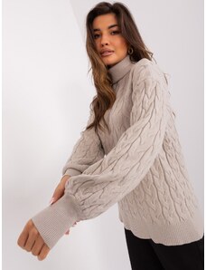 Fashionhunters Beige turtleneck with cables