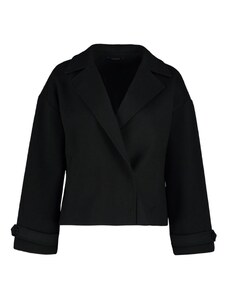 Trendyol čierny oversize široký strih razený kabát