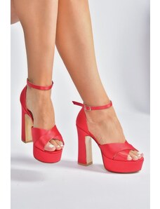 Fox Shoes Women's Red Satin Fabric Platform Heels Evening Dress Shoes