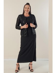 By Saygı Flísová bunda s polmesačnými rukávmi Podšité krepové šaty plus veľkosť 2-dielny oblek