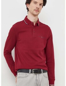 Tričko s dlhým rukávom Tommy Hilfiger pánsky, bordová farba, s potlačou
