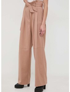 Vlnené nohavice Pinko béžová farba, široké, vysoký pás, 102203.A1B3
