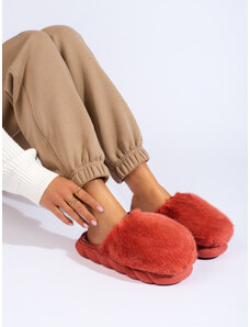 Women's Red Fur Slippers With Thick Sole Shelvt