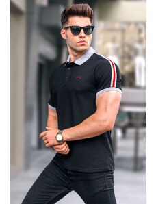 Madmext Black Sleeve Stripe Polo Neck T-Shirt 5888