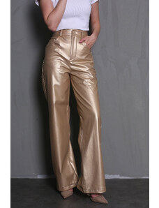 Madmext Zlaté kožené základné dámske nohavice