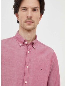 Bavlnená košeľa Tommy Hilfiger pánska,bordová farba,slim,s golierom button-down,MW0MW33782