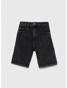 Detské rifľové krátke nohavice Calvin Klein Jeans čierna farba, nastaviteľný pás