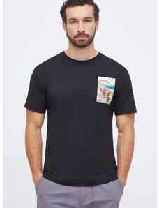 Športové tričko Smartwool Mountain Patch Graphic čierna farba, s nášivkou