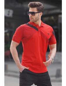 Madmext Red Patterned Polo Neck Men's T-Shirt 6081