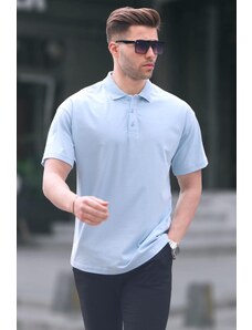Madmext Blue Polo Collar Basic Men's T-Shirt 6126