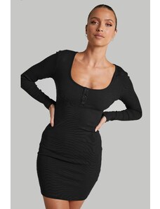 Madmext Čierne mini dámske šaty Basic s dlhým rukávom Mg1700