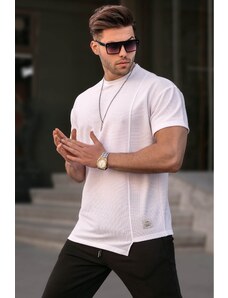 Madmext Biele pánske tričko Asymetrického strihu Regular Fit