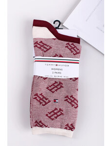 Tommy Hilfiger Dámske ružovo-červené ponožky Monogram One Row Stripe - dvojbalenie