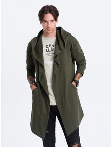Ombre Clothing Pánska dlhá mikina s kapucňou PARIS - tmavá olivová zelená B961