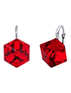 Ligot Strieborné náušnice kocky červené s krištáľom Swarovski Crystals VSW007E