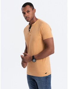 Ombre Clothing Pánske tričko bez potlače s gombíkmi - horčicový melanž V3 S1390