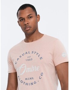 Ombre Clothing Pánske bavlnené tričko s potlačou - svetloružové V3 S1752
