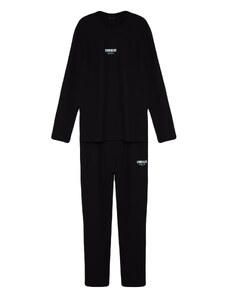 Trendyol Black Regular Fit Printed Waffle Knitted Pajamas Set