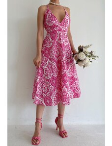 Madmext Ružové vzorované midi šaty s nízkym strihom Mg1537