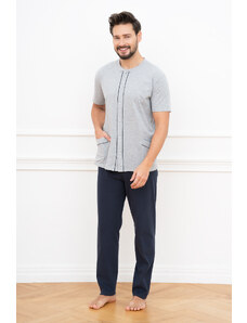 Italian Fashion Men's pyjamas Alcest, short sleeves, long trousers - melange/navy blue
