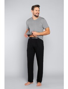 Italian Fashion Men's pyjamas Dallas, short sleeves, long pants - melange/black