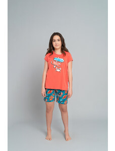 Italian Fashion Girls' pyjamas Oceania, short sleeves, short legs - coral/print