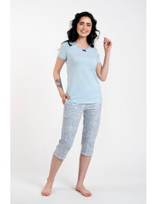 Italian Fashion Salli Women's Pyjamas, Short Sleeves, 3/4 Pants - Blue/Duk Blue