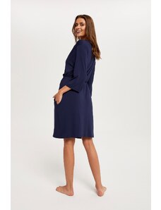 Italian Fashion Women's Song Bathrobe with 3/4 Sleeves - Navy Blue