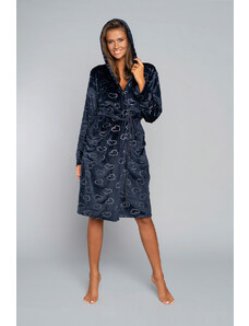 Italian Fashion Eliksir women's long-sleeved bathrobe - navy blue print