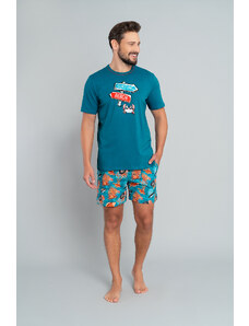 Italian Fashion Men's Crab pyjamas, short sleeves, shorts - blue-green/print