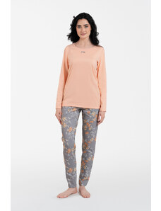 Italian Fashion Women's pyjamas Kasali long sleeves, long legs - salmon pink/print