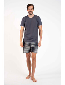 Italian Fashion Men's pyjamas Lars, short sleeves, shorts - graphite/graphite print