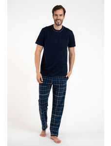 Italian Fashion Men's pyjamas Ruben, short sleeves, long trousers - navy blue/print