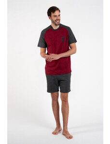 Italian Fashion Men's pyjamas Morten, short sleeves, short trousers - burgundy/dark melange