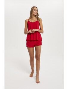 Italian Fashion Women's Song pyjamas with narrow straps, shorts - red