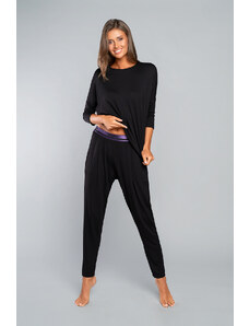 Italian Fashion Style: Set of 3/4 sleeves, long pants - black